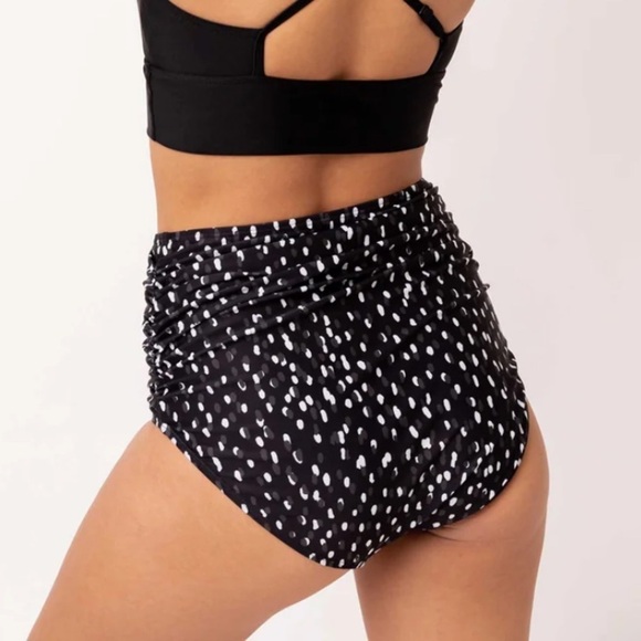 NWT Nani Spritz Polka Dot Ruched High Waisted Bikini Bottoms Black/White - Picture 2 of 9